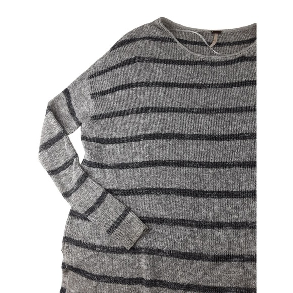 Free People Womens Gray Stripe Oversized Tunic Sweater Slit Boho Casual XS - Picture 2 of 13